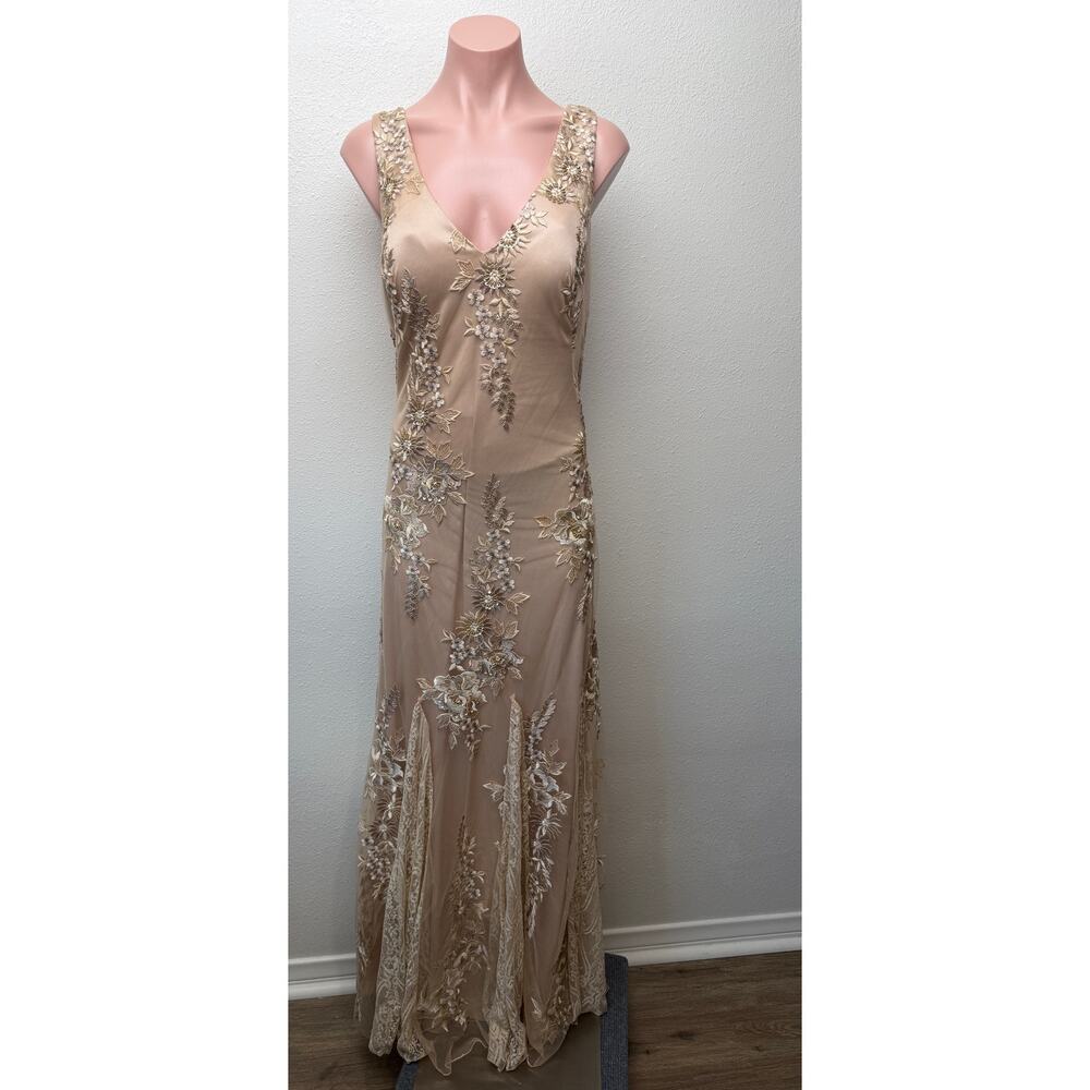 NWT Sue Wong Beaded Embroidered V-Neck Maxi Dress 16